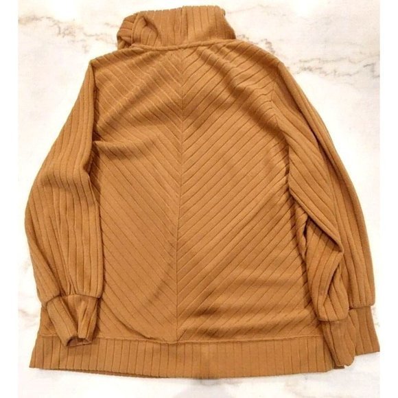 Nine West XXL Tunic Top Elson Tan Fleece Hoodie Striped Pullover Long Sleeve - Picture 3 of 7